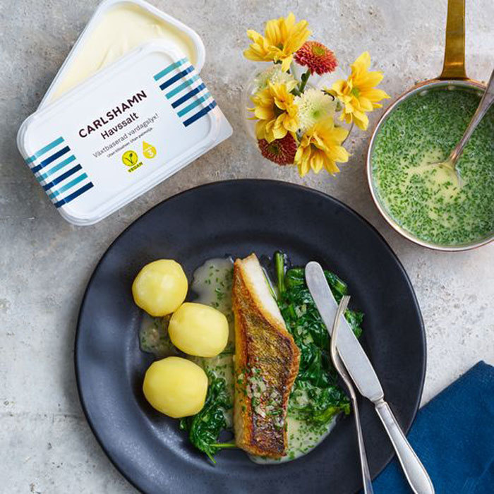 Gös med spenat och beurre blanc